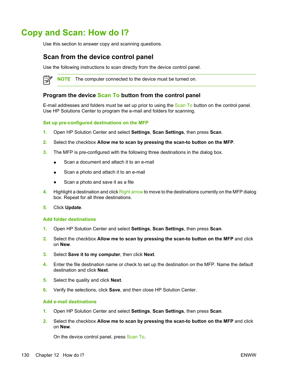 Copy and scan: how do i, Scan from the device control panel | HP Color LaserJet CM1015CM1017 Multifunction Printer series User Manual | Page 144 / 264