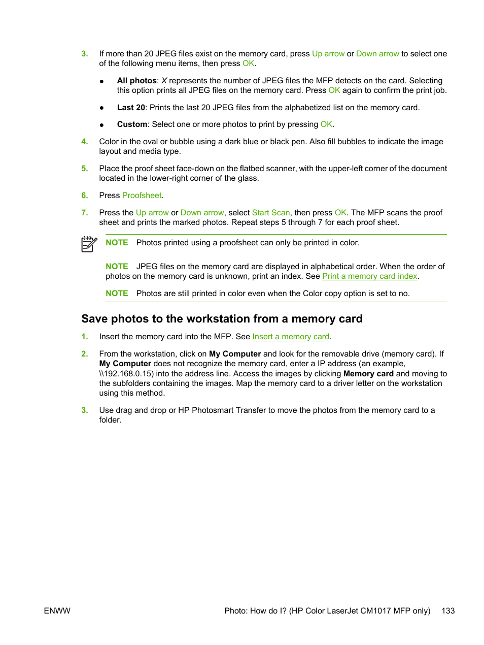 Save photos to the workstation from a memory card | HP Color LaserJet CM1015CM1017 Multifunction Printer series User Manual | Page 147 / 264