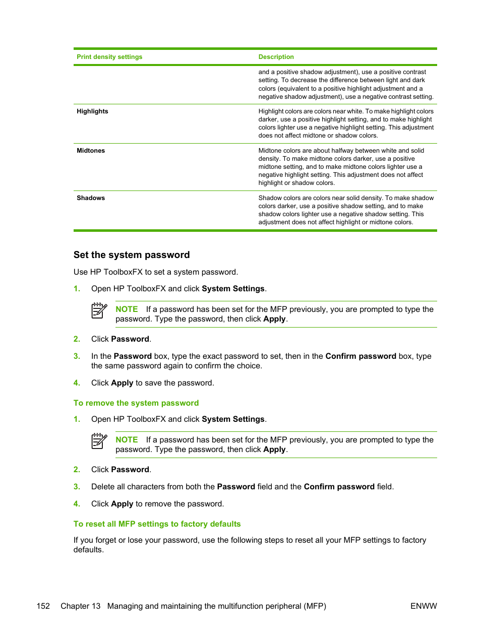 Set the system password | HP Color LaserJet CM1015CM1017 Multifunction Printer series User Manual | Page 166 / 264