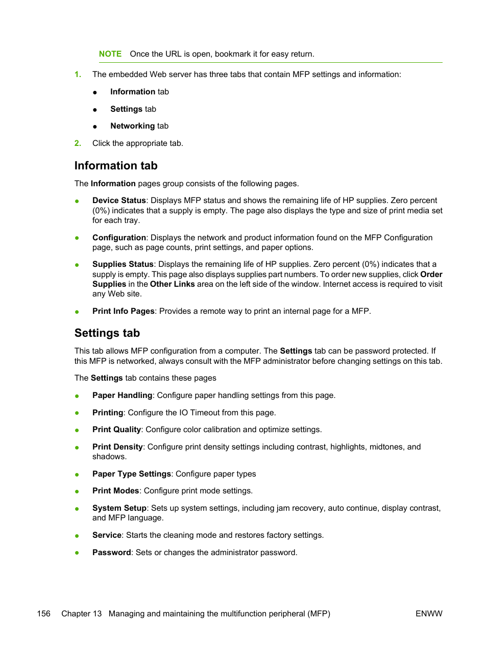Information tab, Settings tab, Information tab settings tab | HP Color LaserJet CM1015CM1017 Multifunction Printer series User Manual | Page 170 / 264
