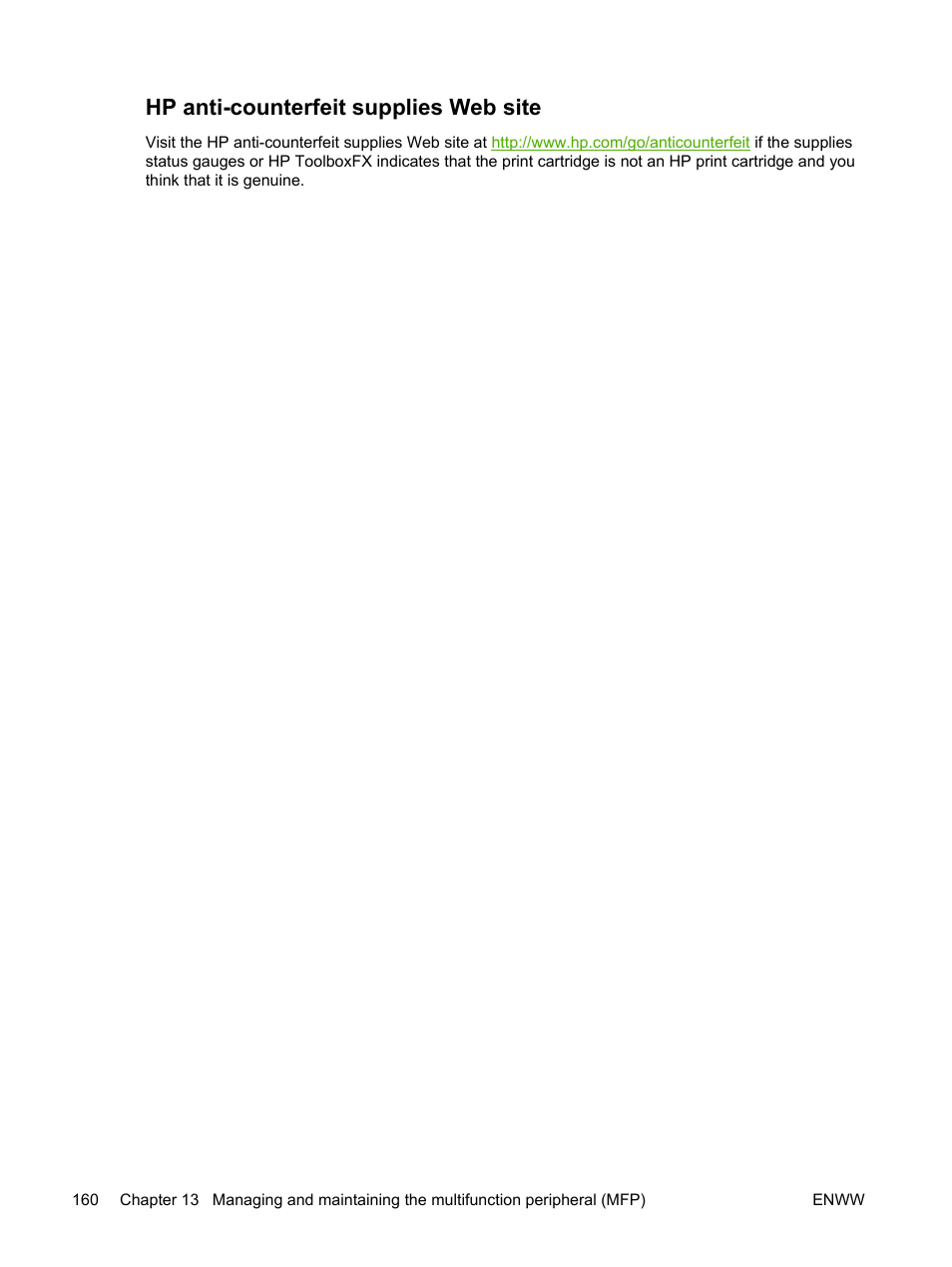 Hp anti-counterfeit supplies web site | HP Color LaserJet CM1015CM1017 Multifunction Printer series User Manual | Page 174 / 264