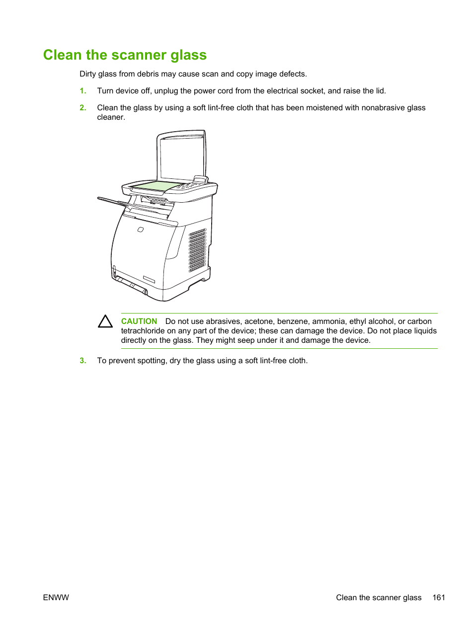 Clean the scanner glass | HP Color LaserJet CM1015CM1017 Multifunction Printer series User Manual | Page 175 / 264