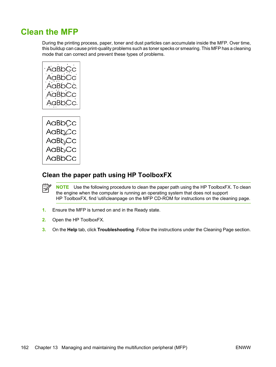 Clean the mfp, Clean the paper path using hp toolboxfx | HP Color LaserJet CM1015CM1017 Multifunction Printer series User Manual | Page 176 / 264