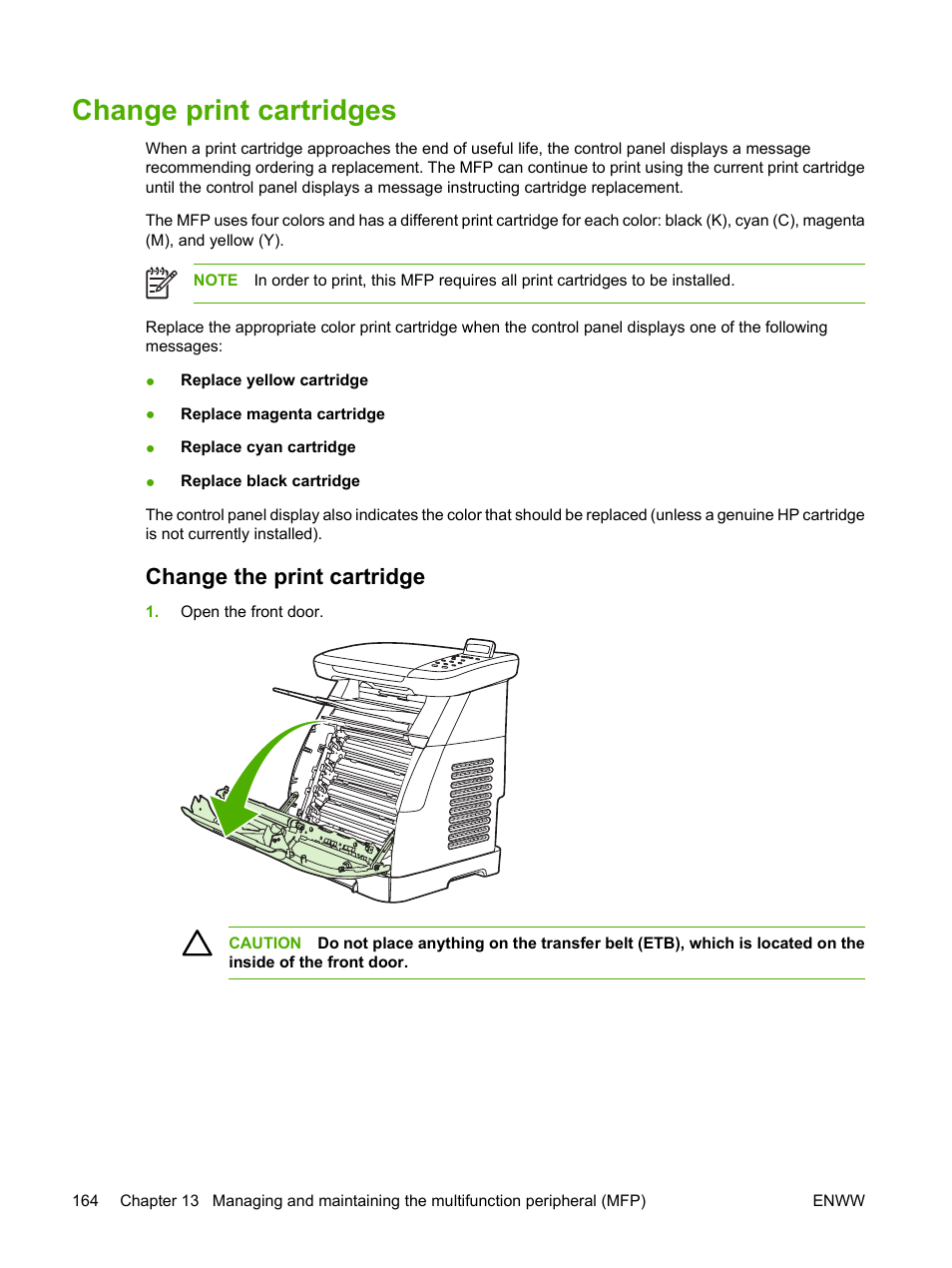 Change print cartridges, Change the print cartridge | HP Color LaserJet CM1015CM1017 Multifunction Printer series User Manual | Page 178 / 264