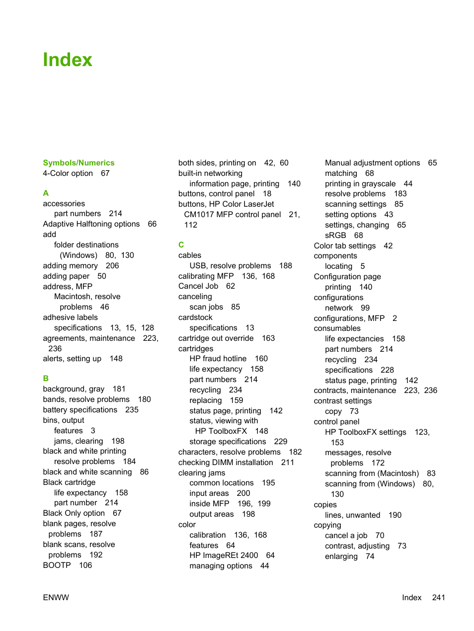 Index | HP Color LaserJet CM1015CM1017 Multifunction Printer series User Manual | Page 255 / 264