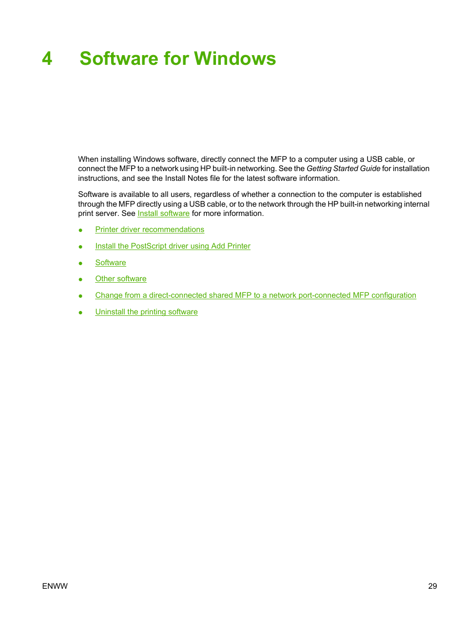 Software for windows, 4 software for windows, 4software for windows | HP Color LaserJet CM1015CM1017 Multifunction Printer series User Manual | Page 43 / 264