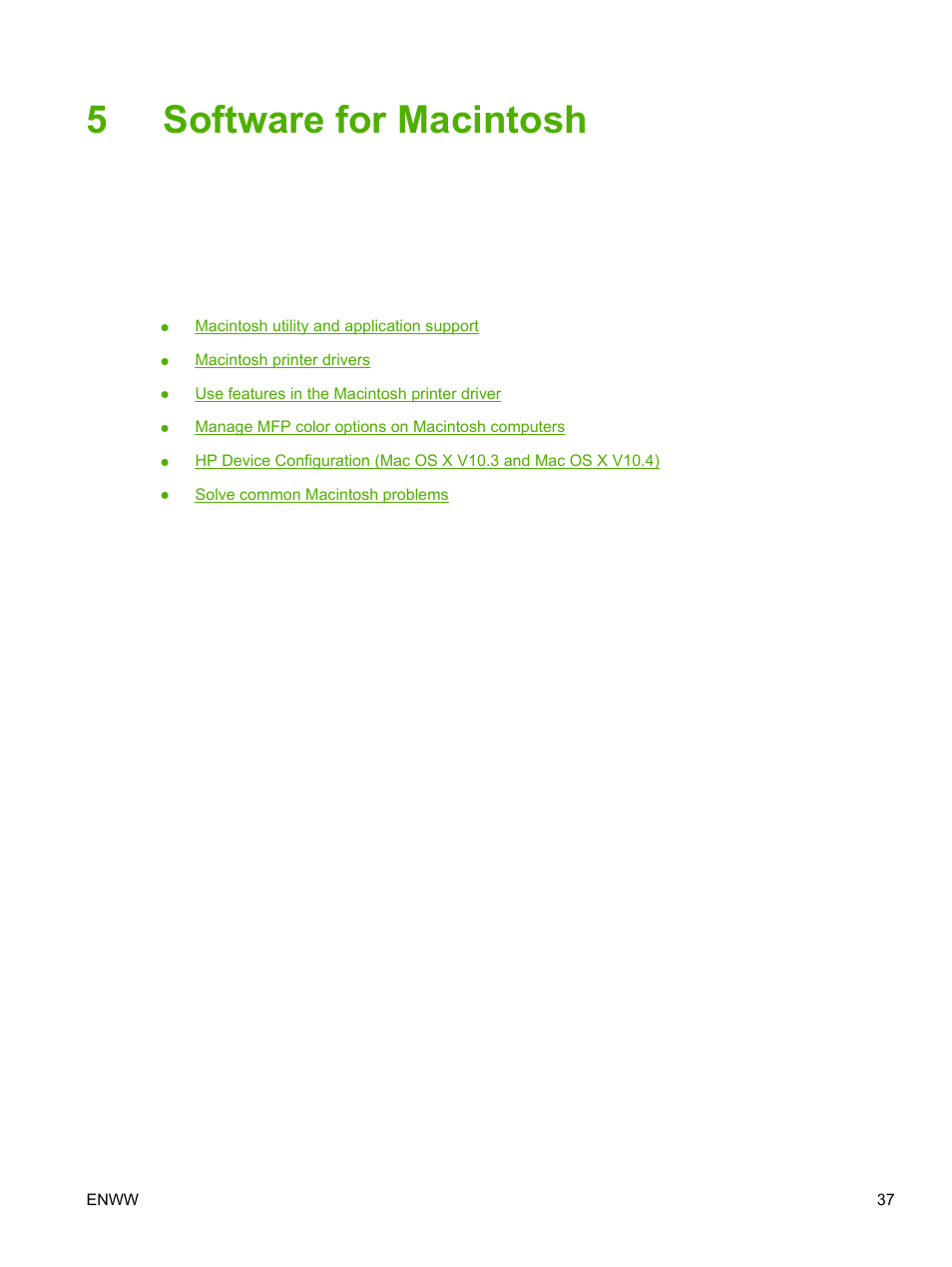 Software for macintosh, 5 software for macintosh, 5software for macintosh | HP Color LaserJet CM1015CM1017 Multifunction Printer series User Manual | Page 51 / 264