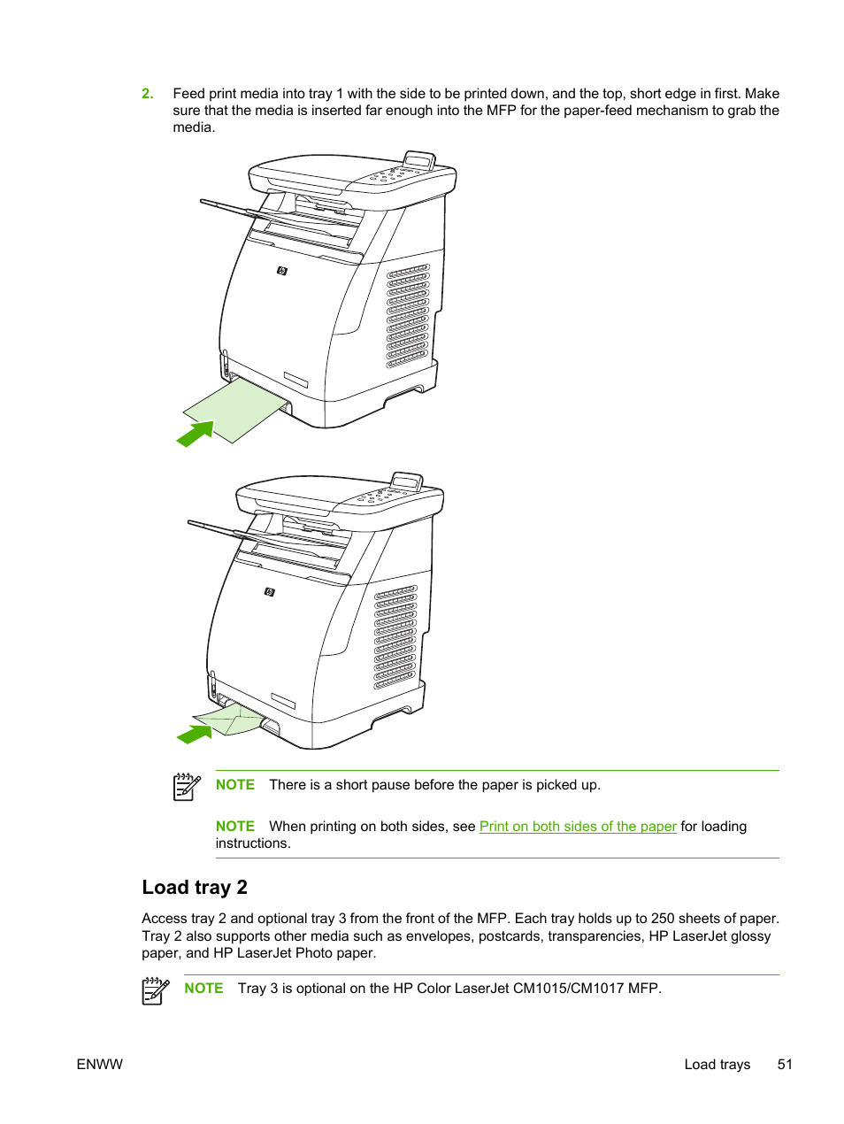 Load tray 2 | HP Color LaserJet CM1015CM1017 Multifunction Printer series User Manual | Page 65 / 264
