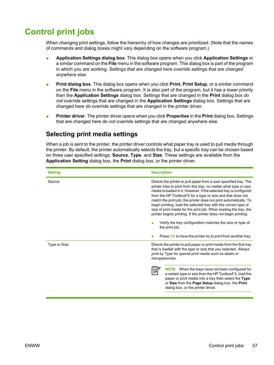Control print jobs, Selecting print media settings | HP Color LaserJet CM1015CM1017 Multifunction Printer series User Manual | Page 71 / 264