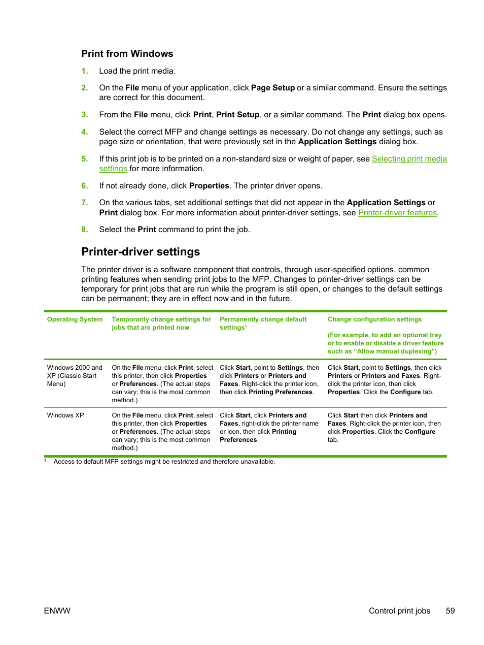 Print from windows, Printer-driver settings | HP Color LaserJet CM1015CM1017 Multifunction Printer series User Manual | Page 73 / 264
