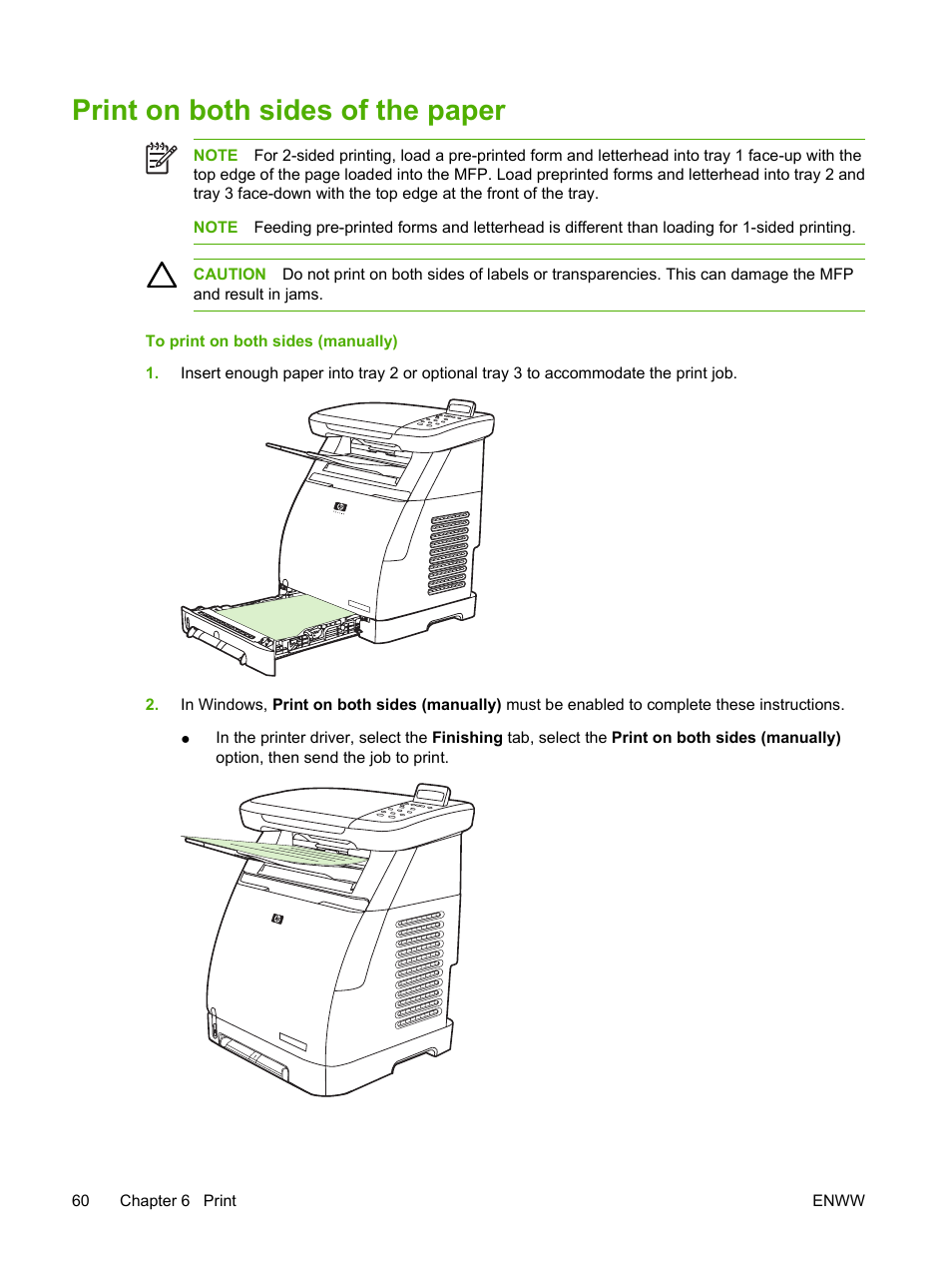 Print on both sides of the paper, Print on both sides of the, Paper | Print on both, Sides of the paper | HP Color LaserJet CM1015CM1017 Multifunction Printer series User Manual | Page 74 / 264