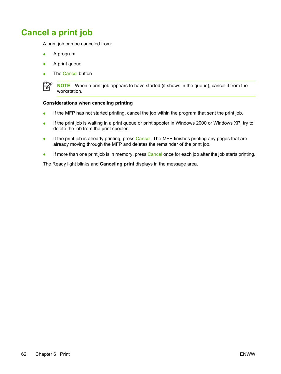 Cancel a print job | HP Color LaserJet CM1015CM1017 Multifunction Printer series User Manual | Page 76 / 264