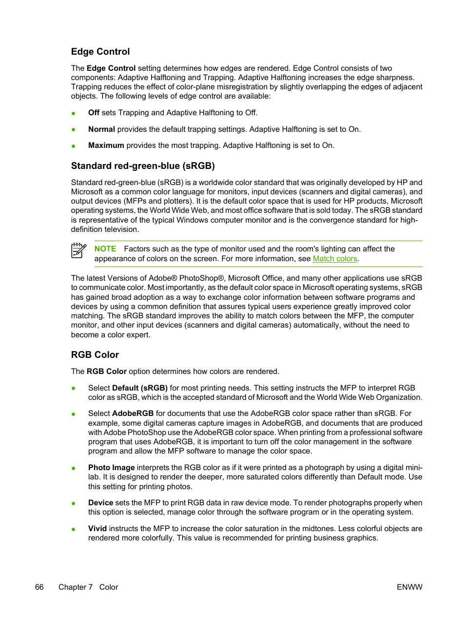 Edge control, Standard red-green-blue (srgb), Rgb color | HP Color LaserJet CM1015CM1017 Multifunction Printer series User Manual | Page 80 / 264