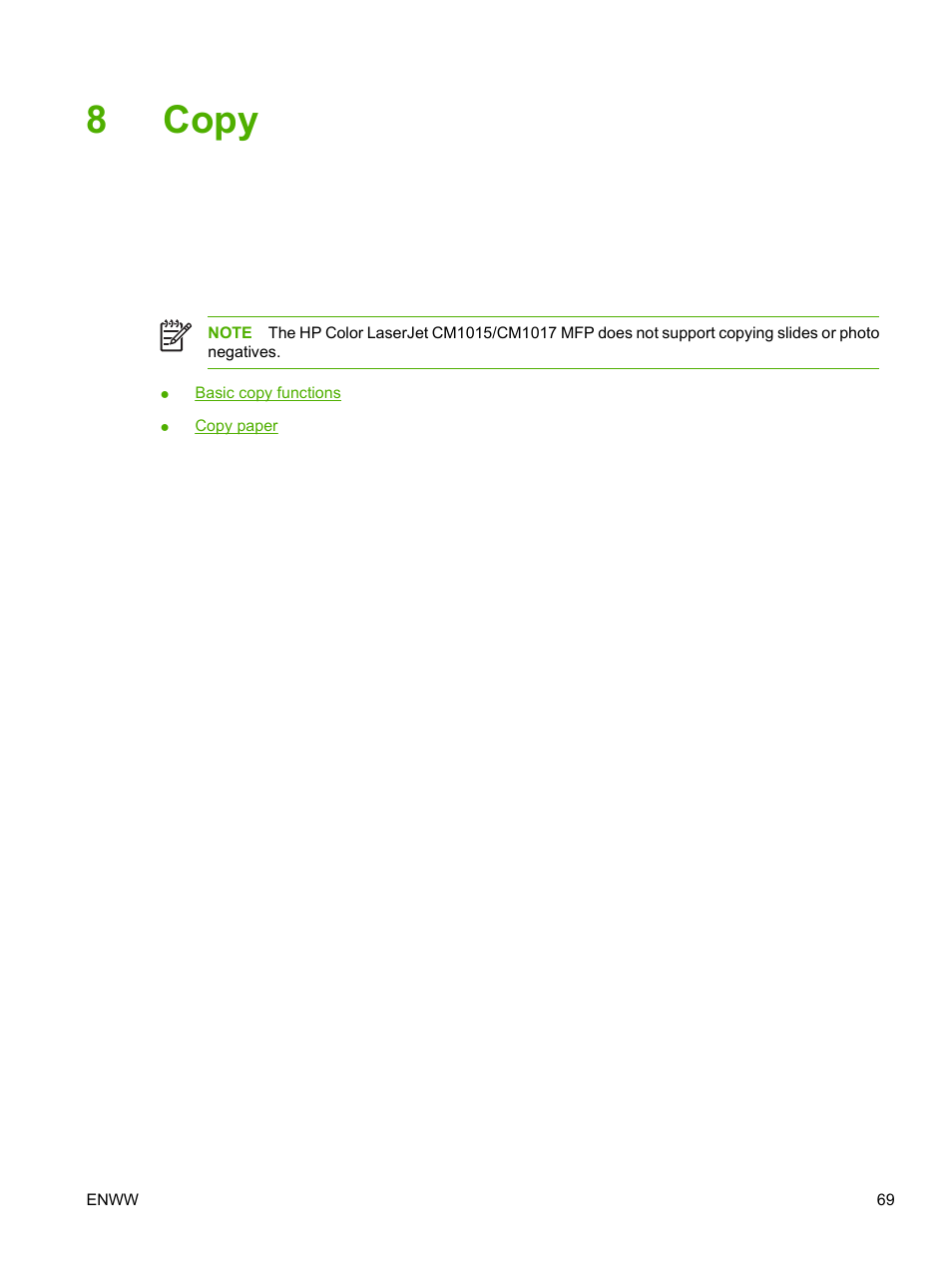 Copy, 8 copy, 8copy | HP Color LaserJet CM1015CM1017 Multifunction Printer series User Manual | Page 83 / 264