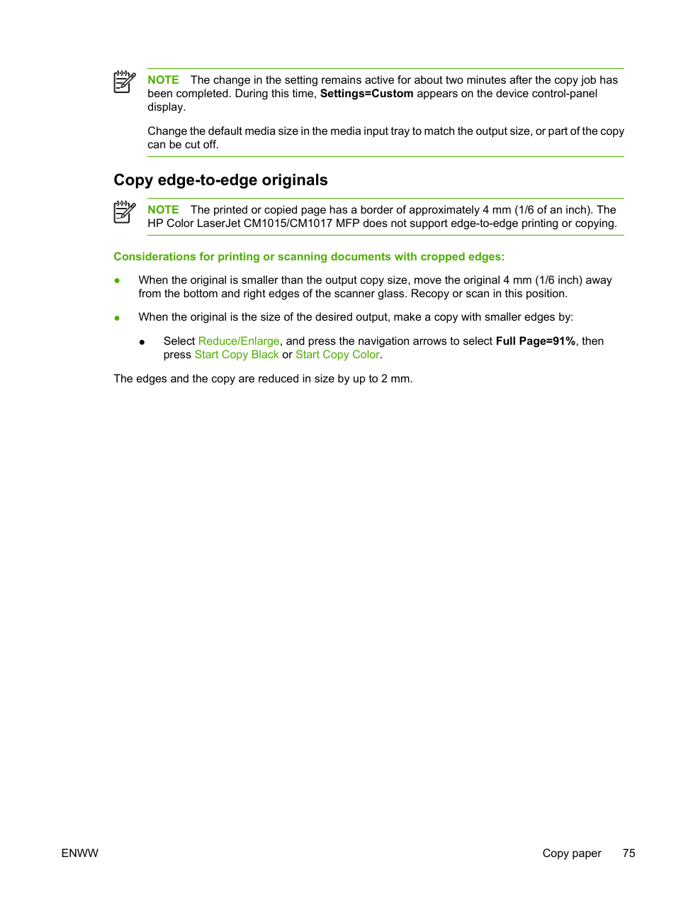 Copy edge-to-edge originals | HP Color LaserJet CM1015CM1017 Multifunction Printer series User Manual | Page 89 / 264