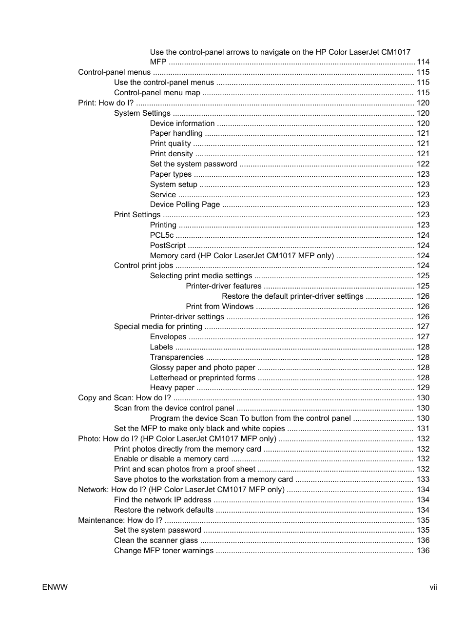 HP Color LaserJet CM1015CM1017 Multifunction Printer series User Manual | Page 9 / 264