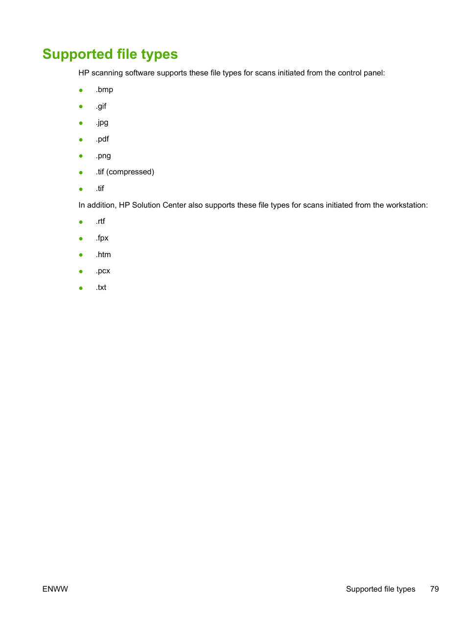 Supported file types | HP Color LaserJet CM1015CM1017 Multifunction Printer series User Manual | Page 93 / 264