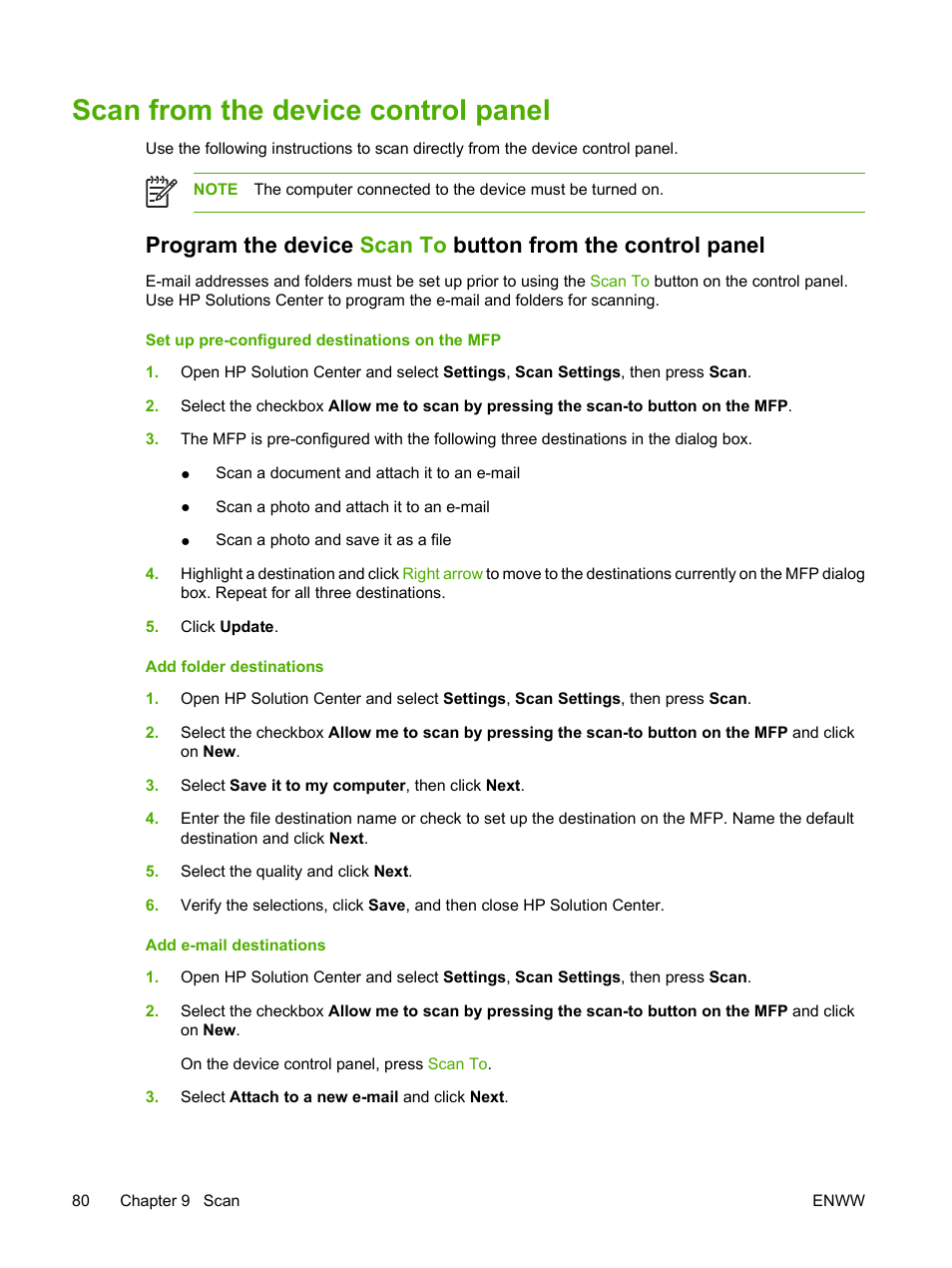 Scan from the device control panel | HP Color LaserJet CM1015CM1017 Multifunction Printer series User Manual | Page 94 / 264