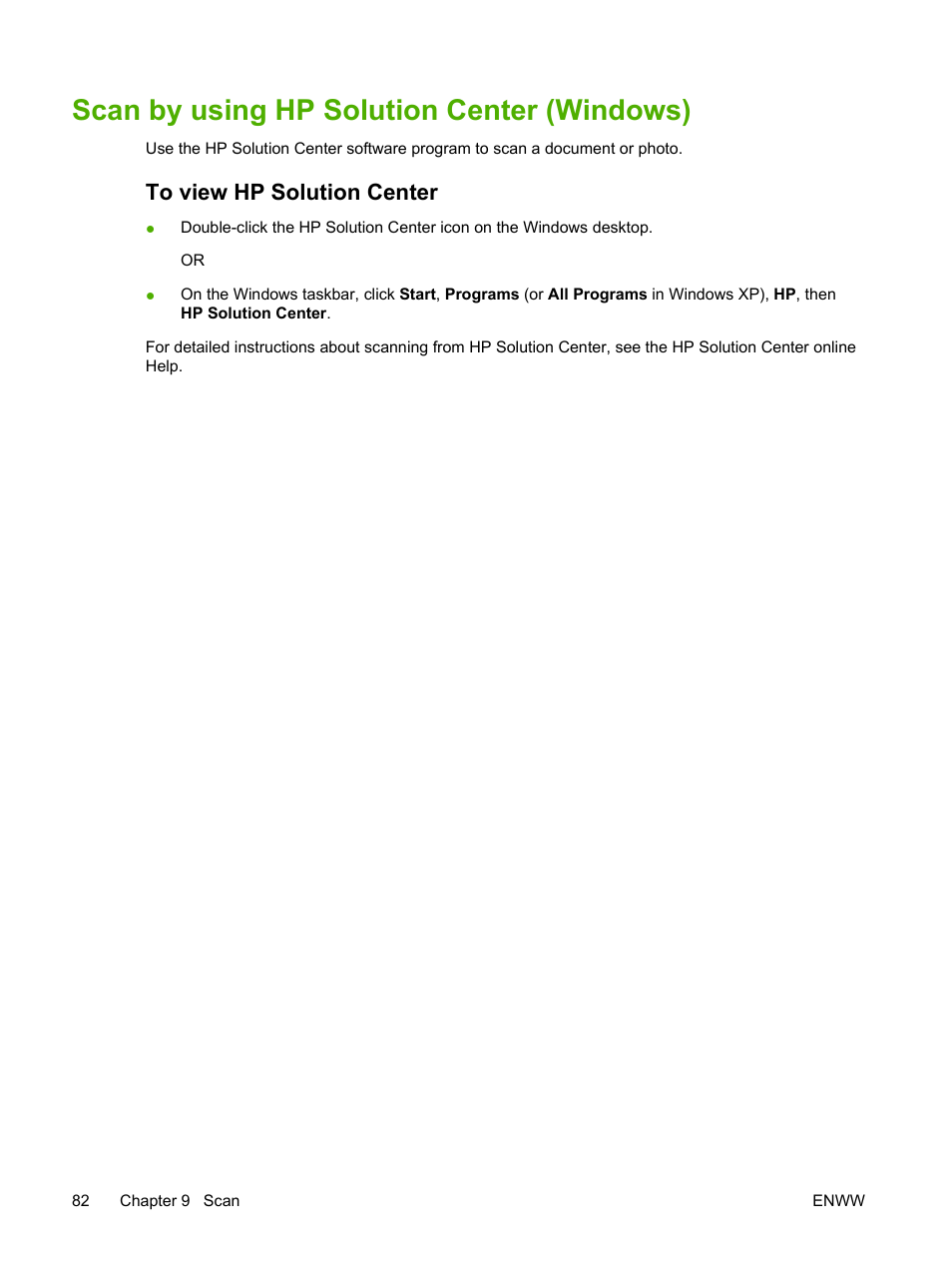 Scan by using hp solution center (windows), To view hp solution center, Scan by using | Hp solution center (windows) | HP Color LaserJet CM1015CM1017 Multifunction Printer series User Manual | Page 96 / 264