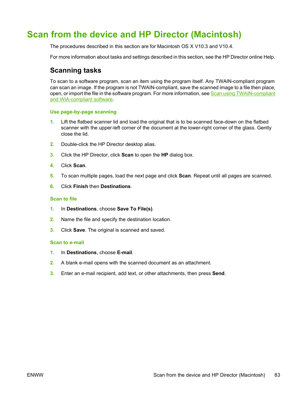 Scan from the device and hp director (macintosh), Scanning tasks | HP Color LaserJet CM1015CM1017 Multifunction Printer series User Manual | Page 97 / 264