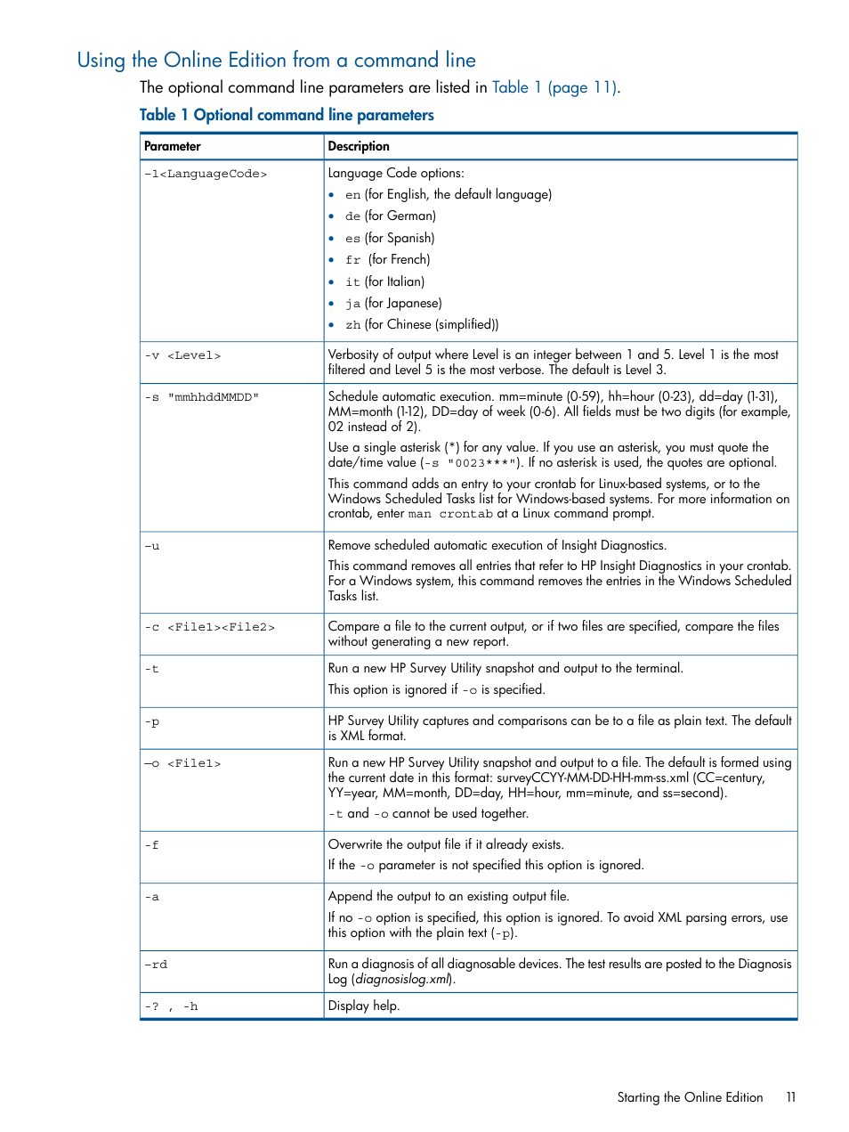 Using the online edition from a command line | HP Insight Diagnostics Software User Manual | Page 11 / 41