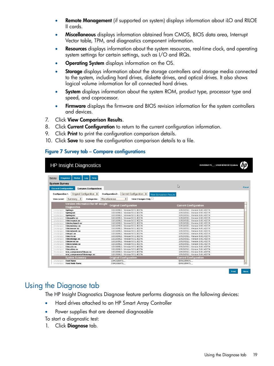 Using the diagnose tab | HP Insight Diagnostics Software User Manual | Page 19 / 41