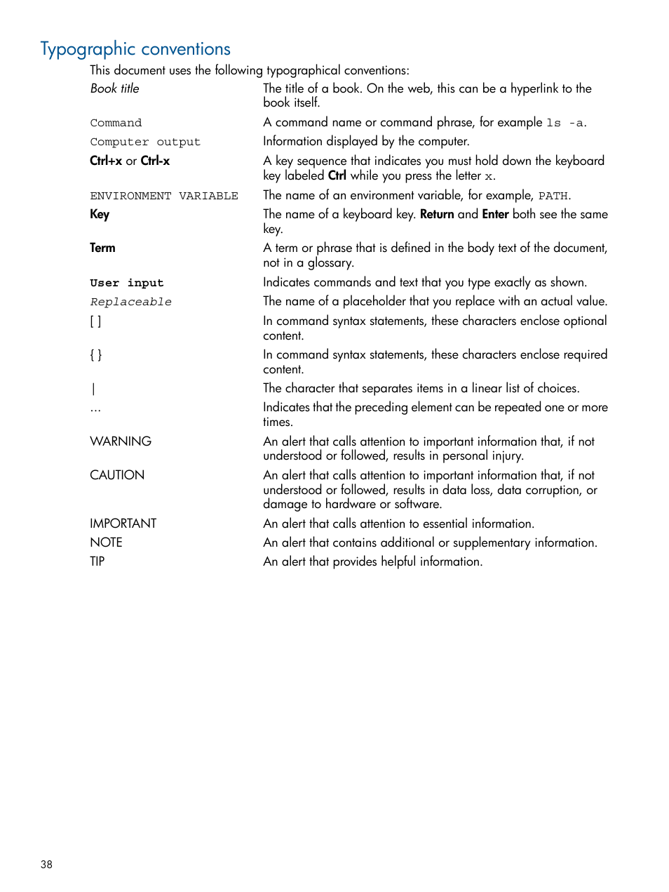 Typographic conventions | HP Insight Diagnostics Software User Manual | Page 38 / 41