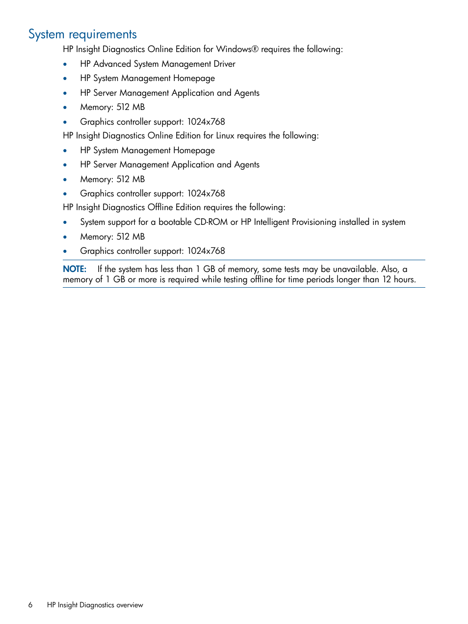 System requirements | HP Insight Diagnostics Software User Manual | Page 6 / 41