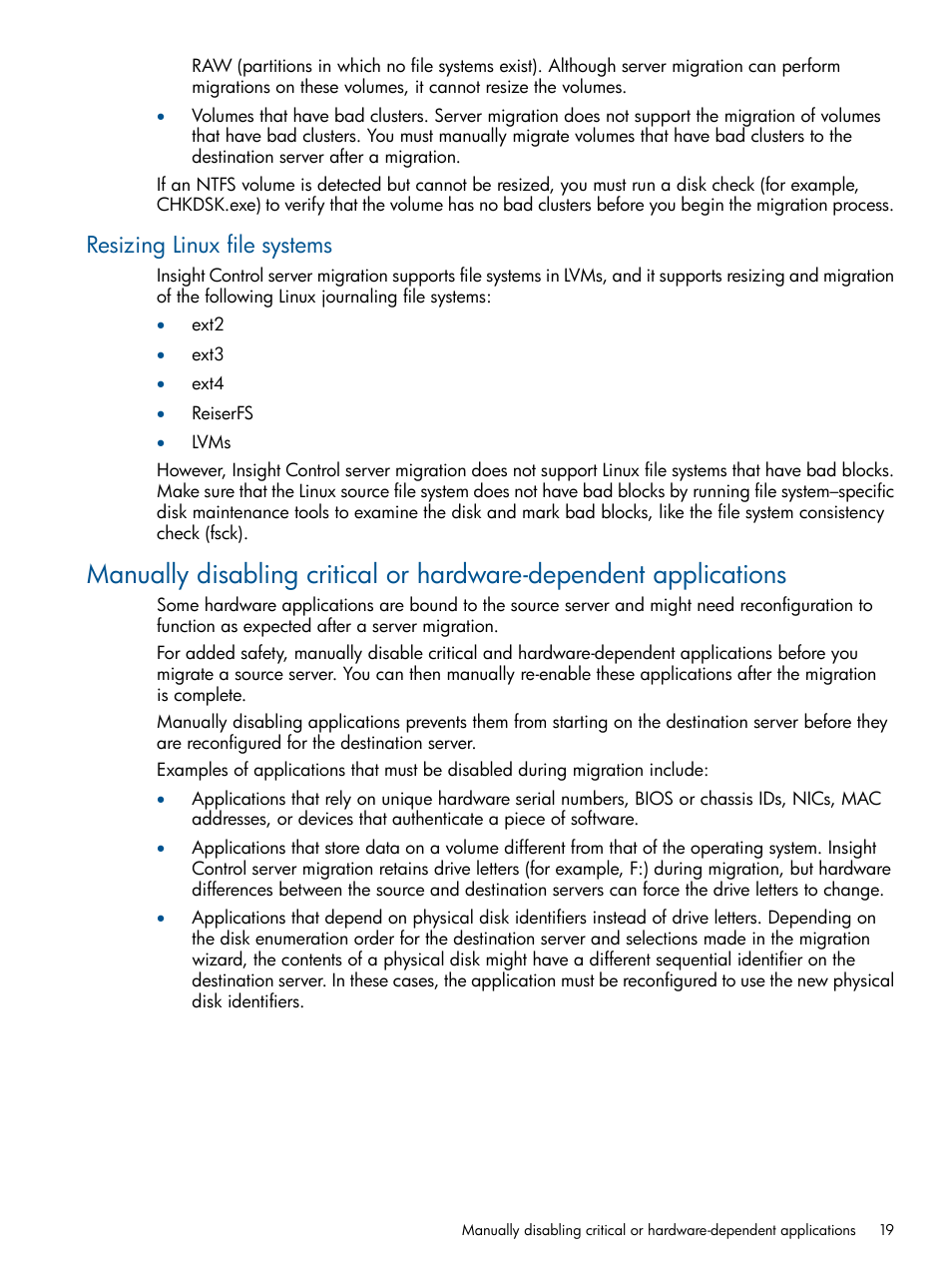 Resizing linux file systems | HP Insight Control User Manual | Page 19 / 82