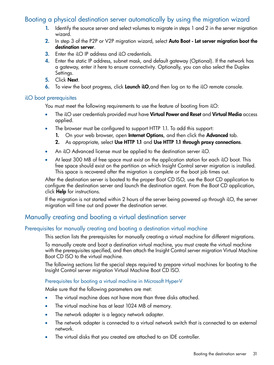 Ilo boot prerequisites | HP Insight Control User Manual | Page 31 / 82