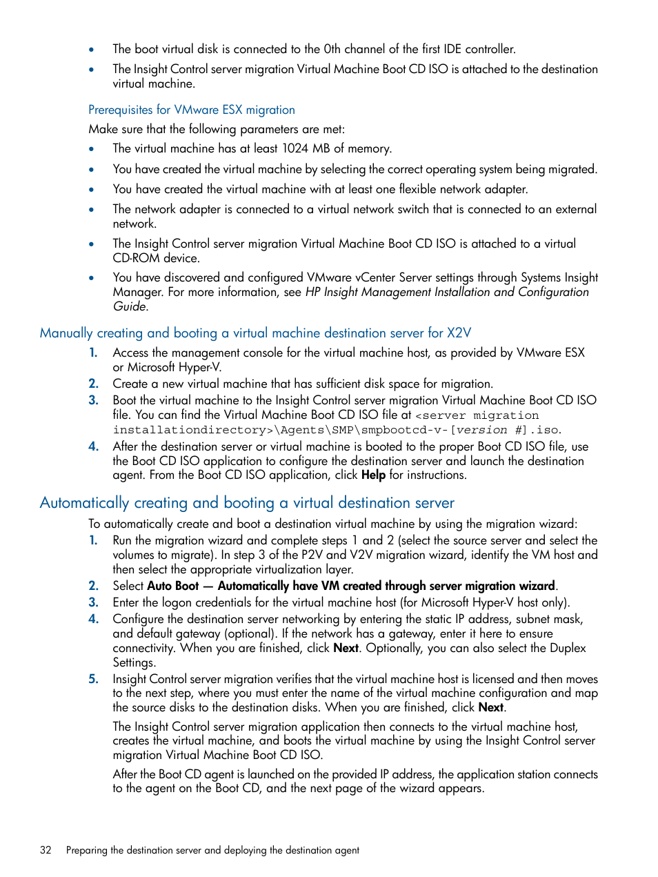 Prerequisites for vmware esx migration | HP Insight Control User Manual | Page 32 / 82