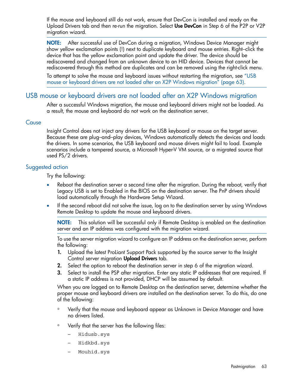 Cause, Suggested action, Cause suggested action | HP Insight Control User Manual | Page 63 / 82