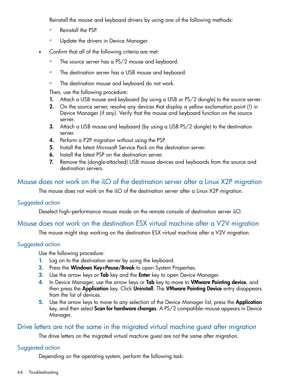 Suggested action | HP Insight Control User Manual | Page 64 / 82