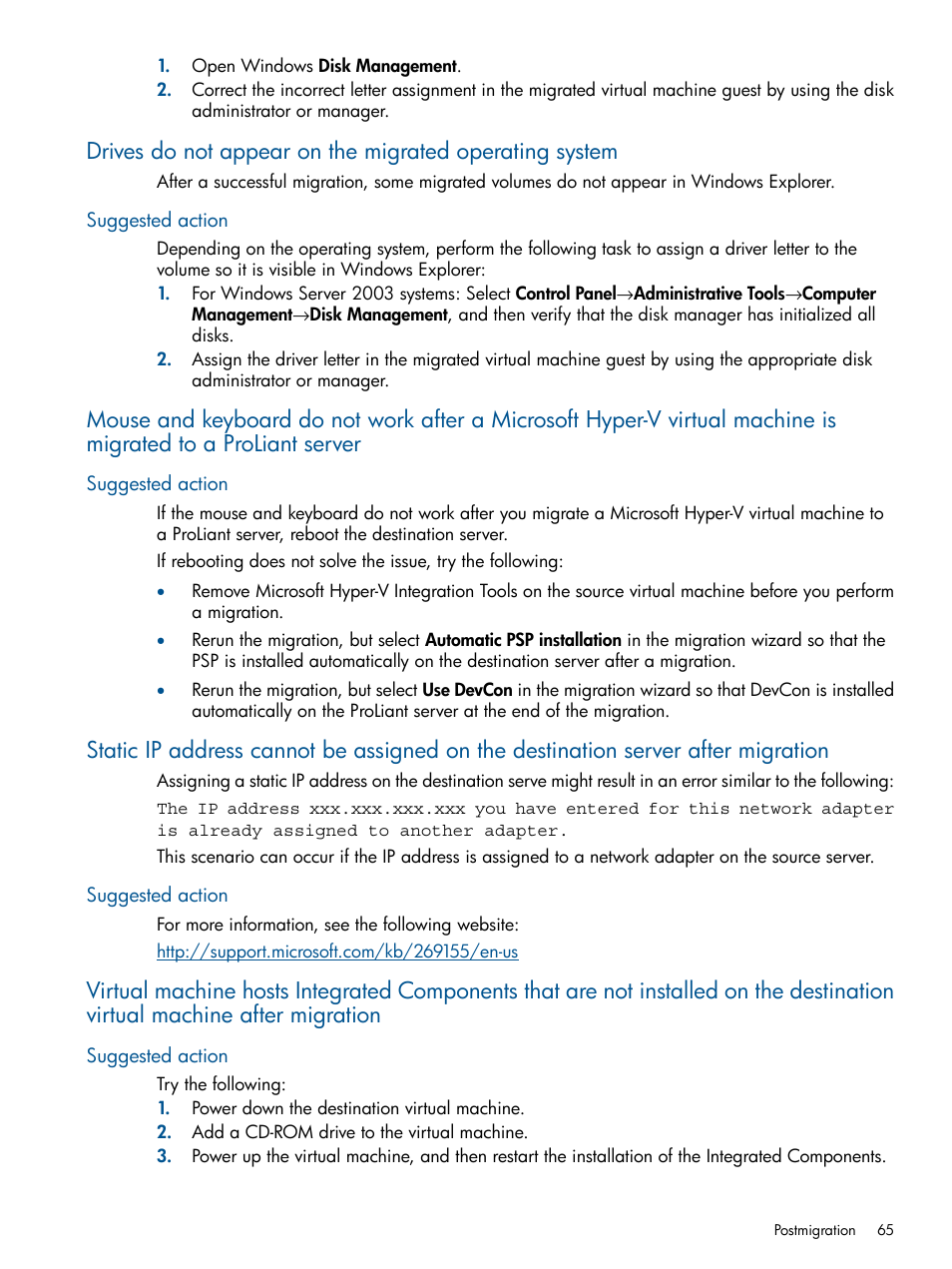 Suggested action | HP Insight Control User Manual | Page 65 / 82