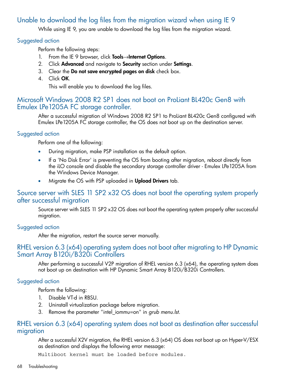 Suggested action | HP Insight Control User Manual | Page 68 / 82