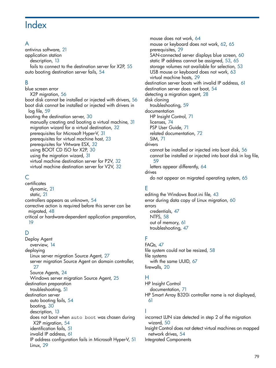 Index | HP Insight Control User Manual | Page 79 / 82