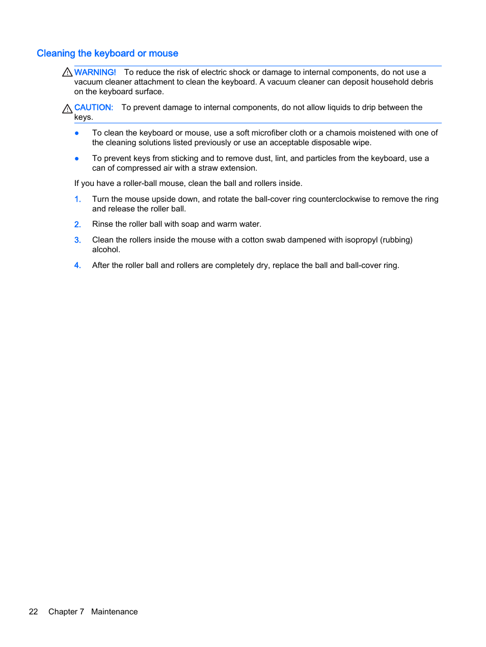 Cleaning the keyboard or mouse | HP 18-5021 All-in-One Desktop PC User Manual | Page 28 / 33