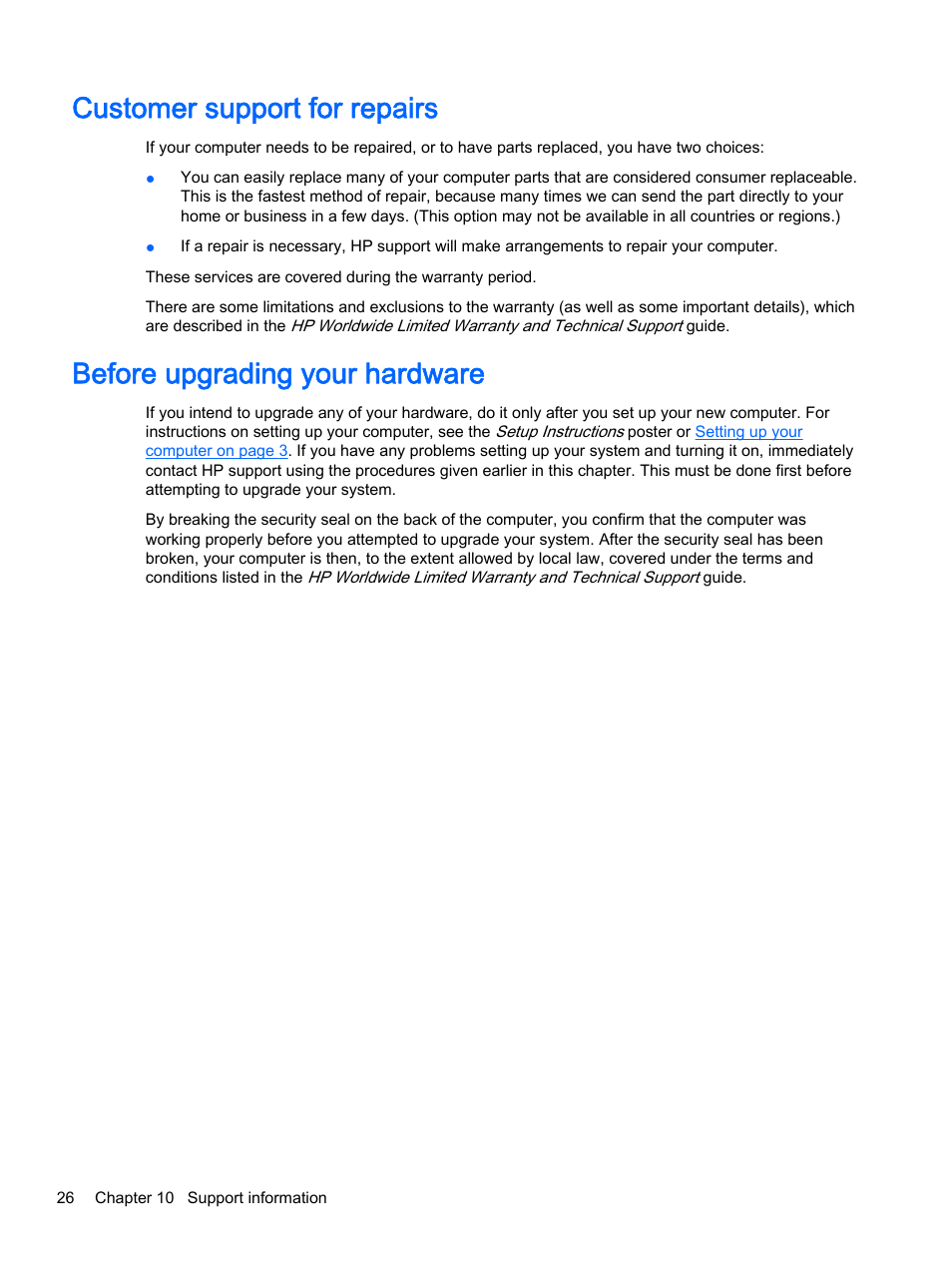 Customer support for repairs, Before upgrading your hardware | HP 18-5021 All-in-One Desktop PC User Manual | Page 32 / 33