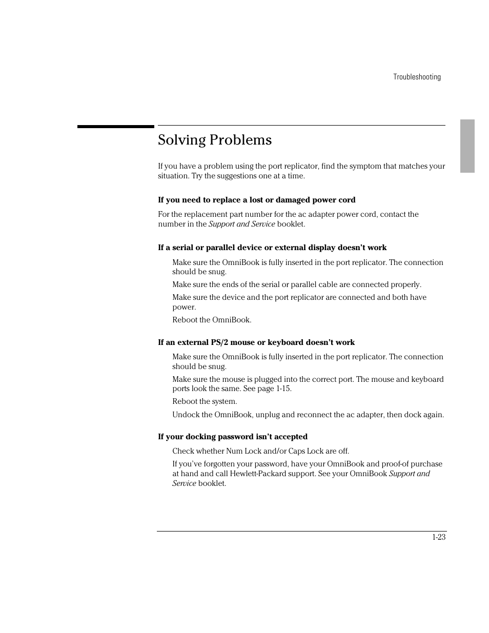 Solving problems | HP OmniBook 2000 Notebook PC User Manual | Page 23 / 32