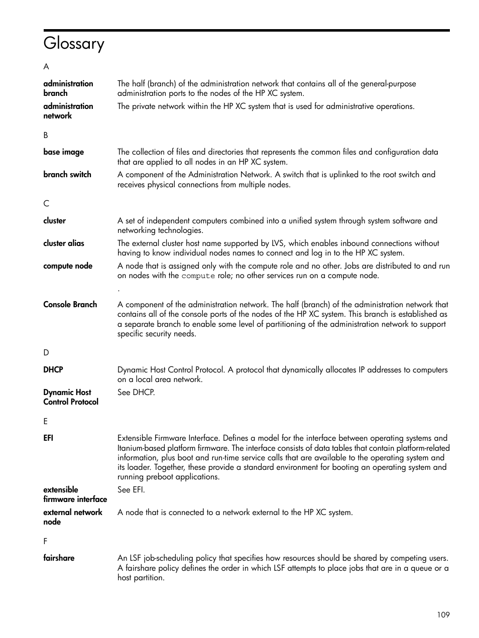 Glossary | HP XC System 3.x Software User Manual | Page 109 / 118