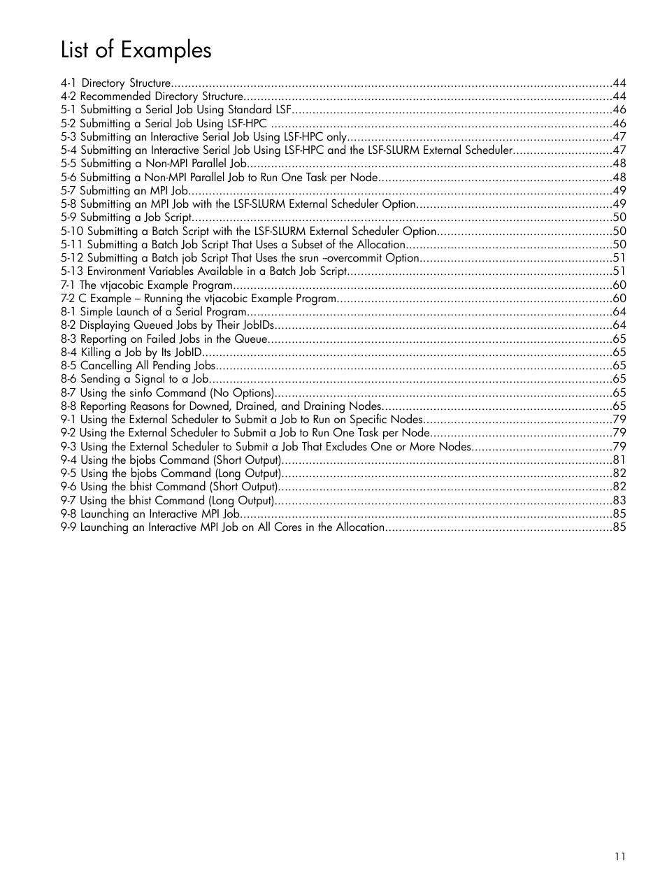 List of examples | HP XC System 3.x Software User Manual | Page 11 / 118