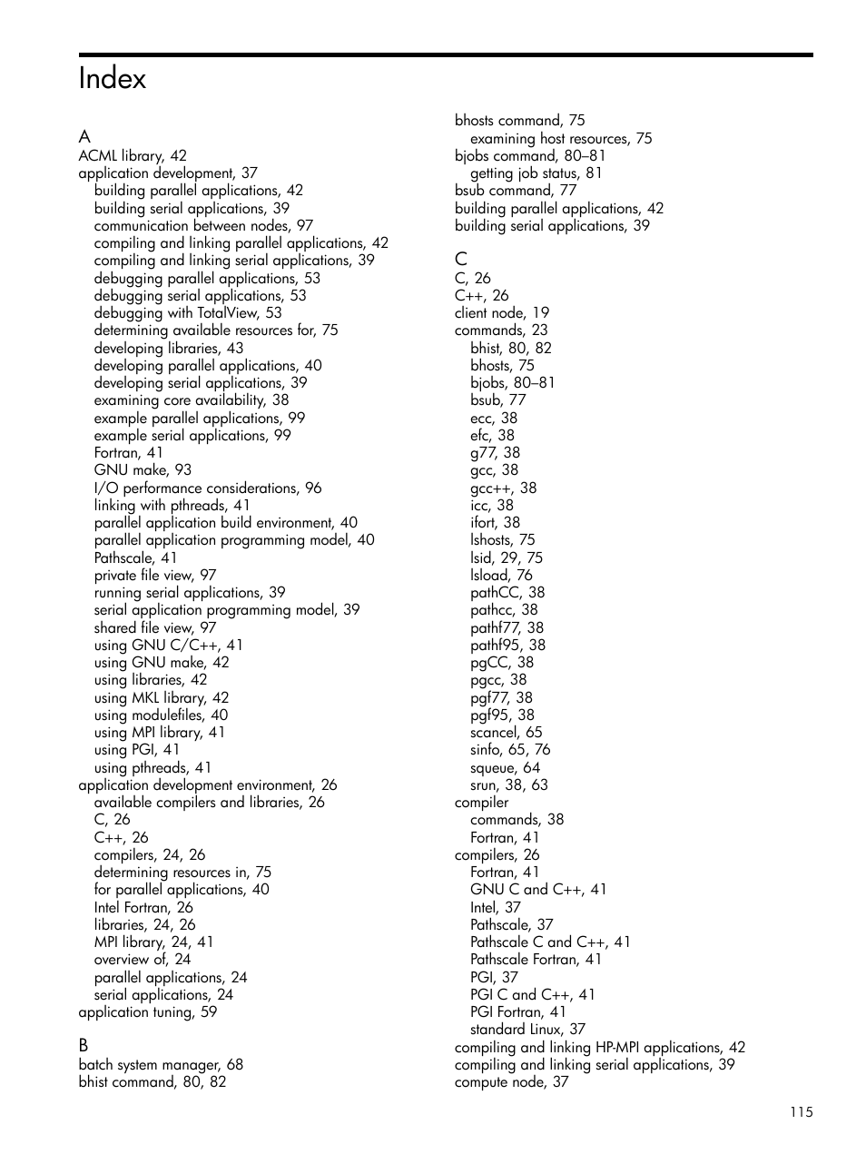 Index | HP XC System 3.x Software User Manual | Page 115 / 118