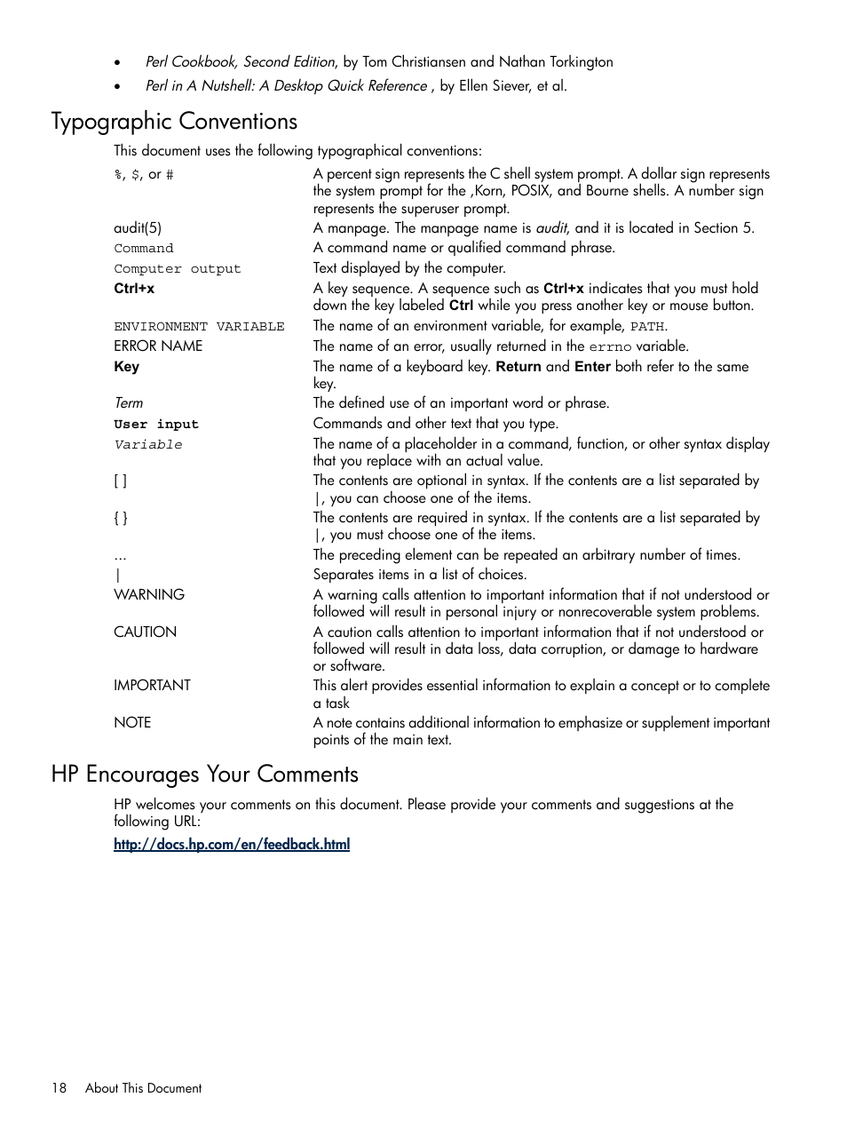 Typographic conventions, Hp encourages your comments | HP XC System 3.x Software User Manual | Page 18 / 118