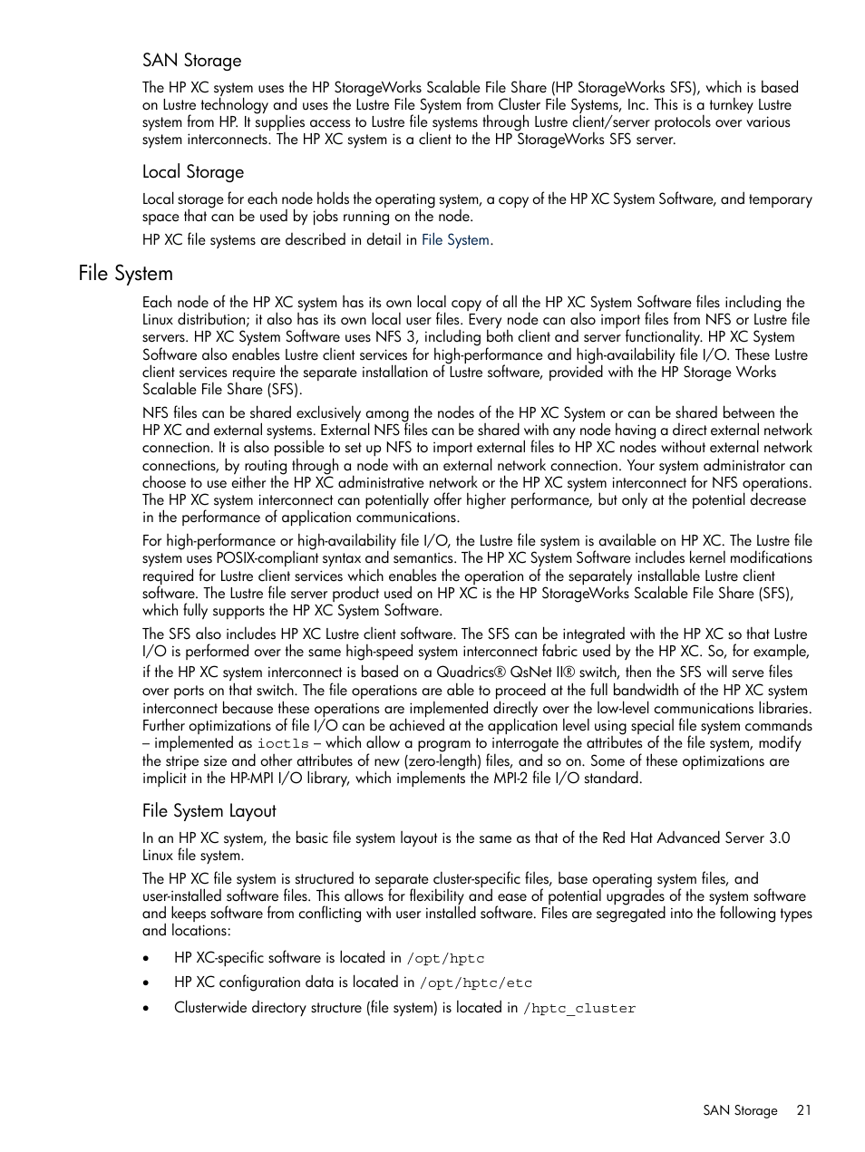 File system | HP XC System 3.x Software User Manual | Page 21 / 118