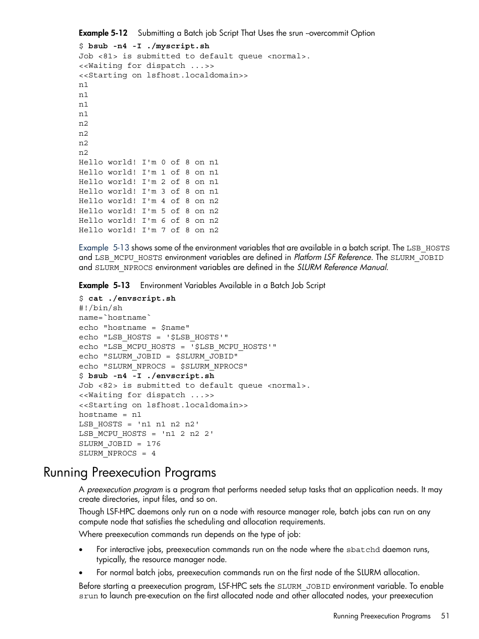 Running preexecution programs, Example 5-12 | HP XC System 3.x Software User Manual | Page 51 / 118