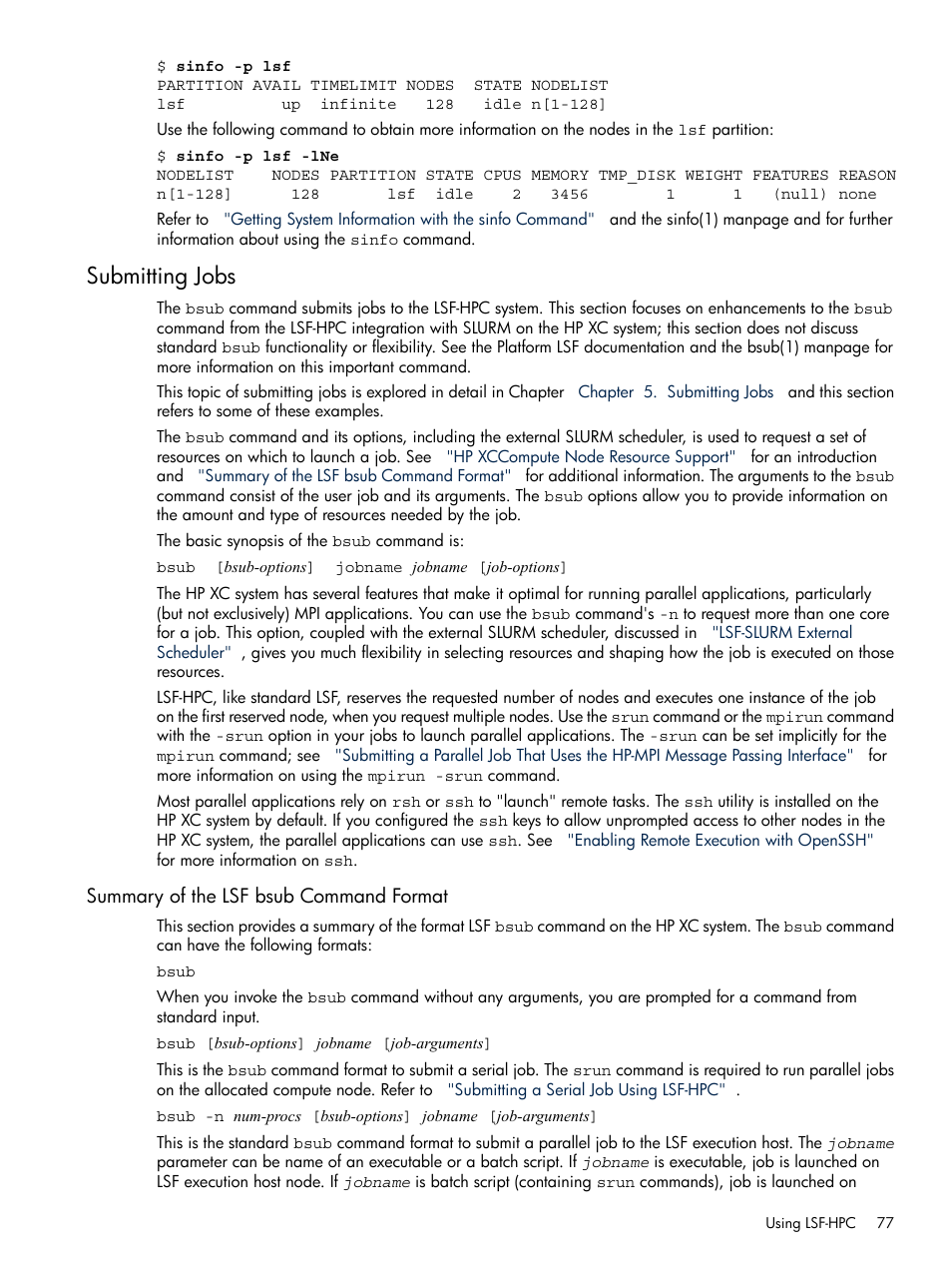 Submitting jobs, Summary of the lsf bsub command format | HP XC System 3.x Software User Manual | Page 77 / 118