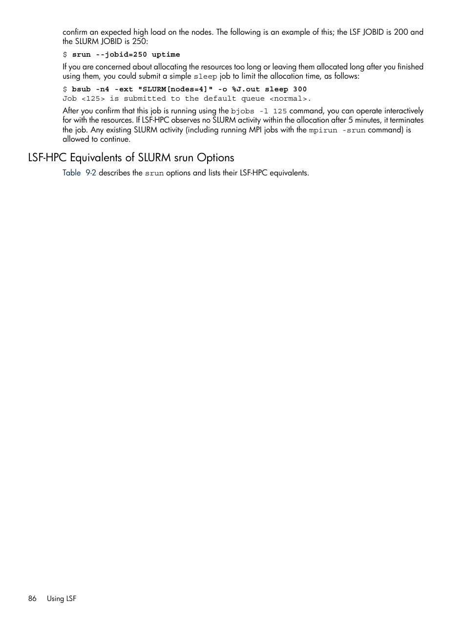 Lsf-hpc equivalents of slurm srun options | HP XC System 3.x Software User Manual | Page 86 / 118