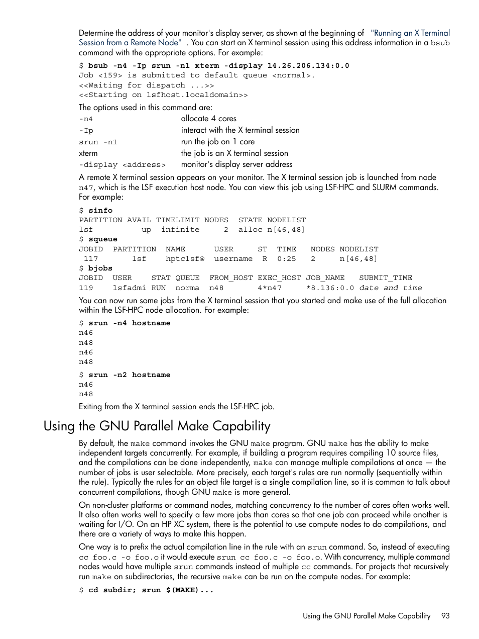 Using the gnu parallel make capability | HP XC System 3.x Software User Manual | Page 93 / 118