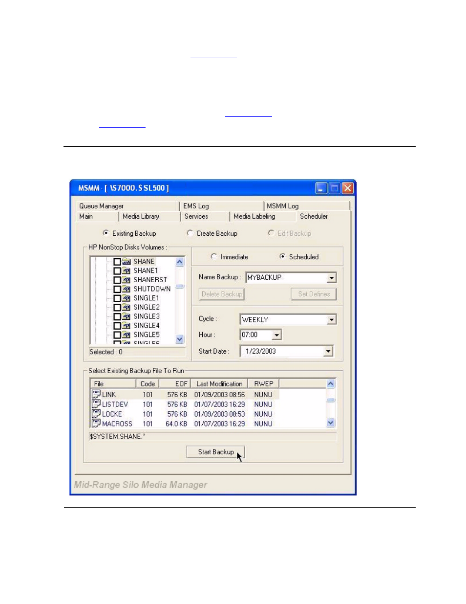 Figure 5-15, Existing scheduled backup | HP NonStop G-Series User Manual | Page 104 / 216