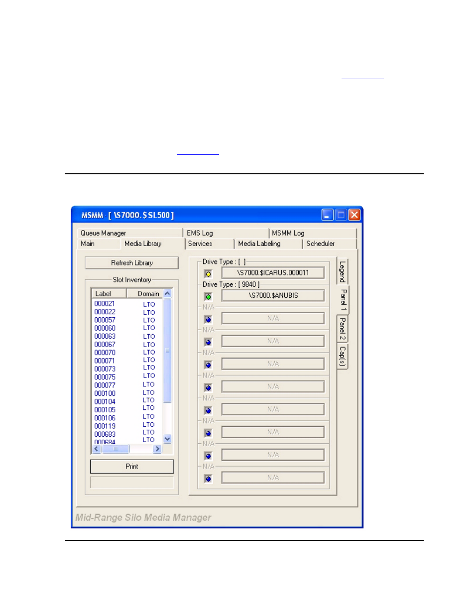 Legend tab, Figure 6-5, Media library tab - panels | Panel tabs | HP NonStop G-Series User Manual | Page 91 / 216